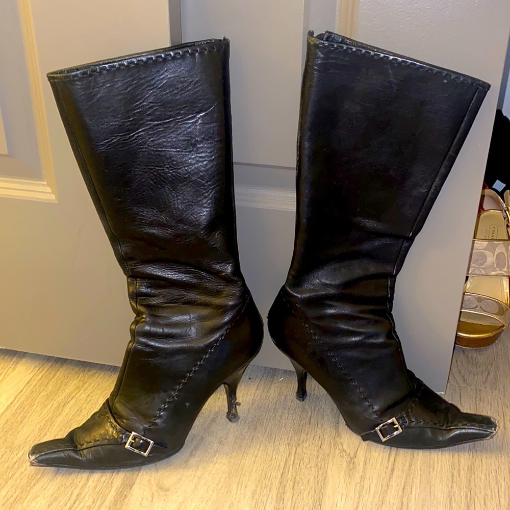 Prada below the knee boots in black leather